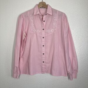 Alphorn Shirt Womens Large Pink Embroidered Button Long Sleeve Blouse Trachten